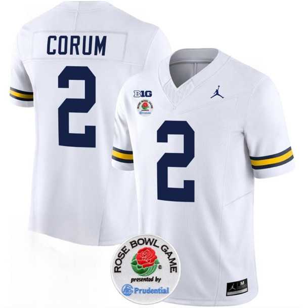 Mens Michigan Wolverines #2 Blake Corum 2023 F.U.S.E. White Rose Bowl Patch Stitched Jersey Dzhi->michigan wolverines->NCAA Jersey